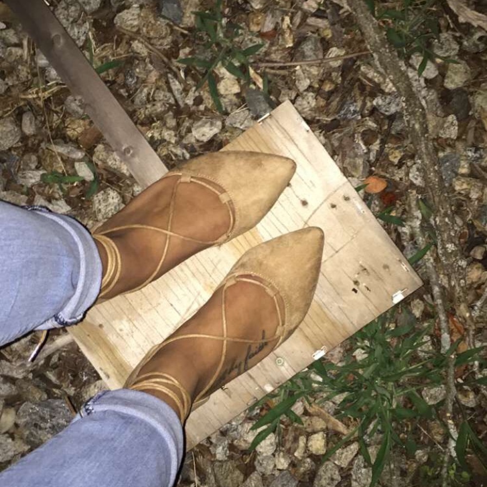 Lace up cream flats